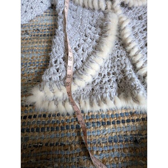 Grey Crochet Rabbit Fur Trim Wool Blend Open Knit Cardigan S/M Festival - Picture 4 of 6